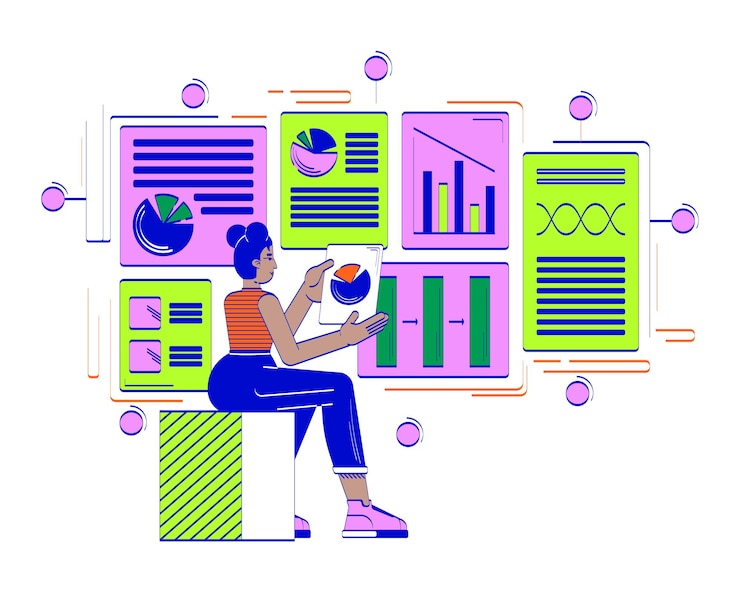 Vector datadriven product management doodle illustration concept
