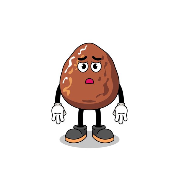 Date fruit cartoon illustration with sad face character design