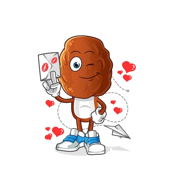 Date fruit head cartoon hold love letter illustration. character vector