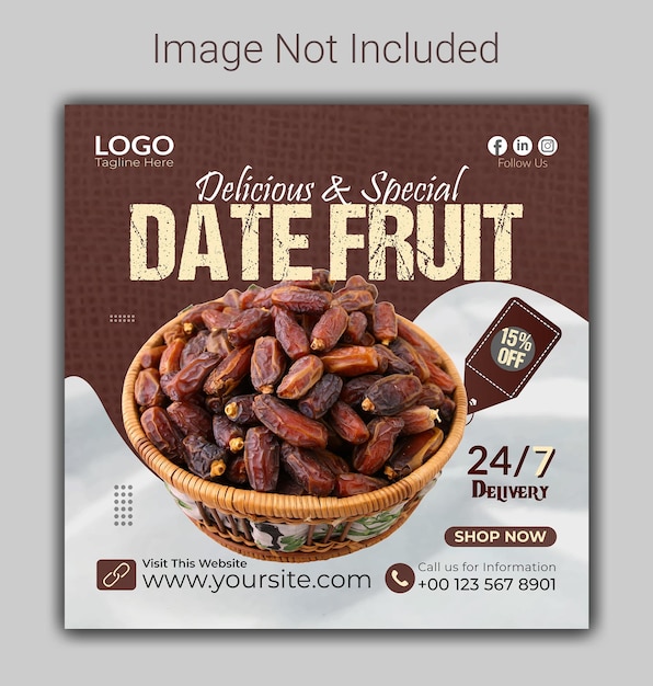 Vettore modello di banner per post sui social media della data di frutta o banner di instagram