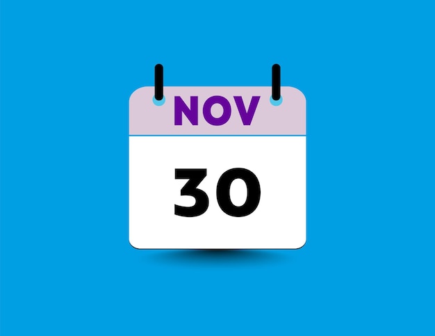 Vettore data e mese nov 30 calendario a icona piatta