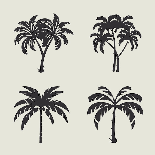 Date palm tree silhouette vector set