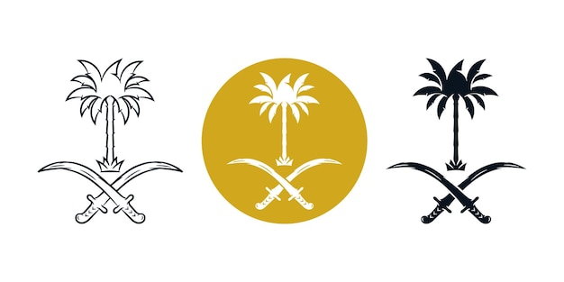 Date Palm Tree and Two Swords Kingdom of Saudi Arabia Logo Emblem Icon Illustration