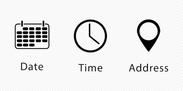 date time address icons set vector illustration on transparent screen