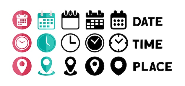 Vector date time address or place icons symbol