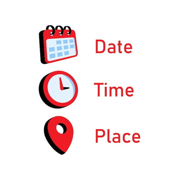 Vector date time address or place icons symbol