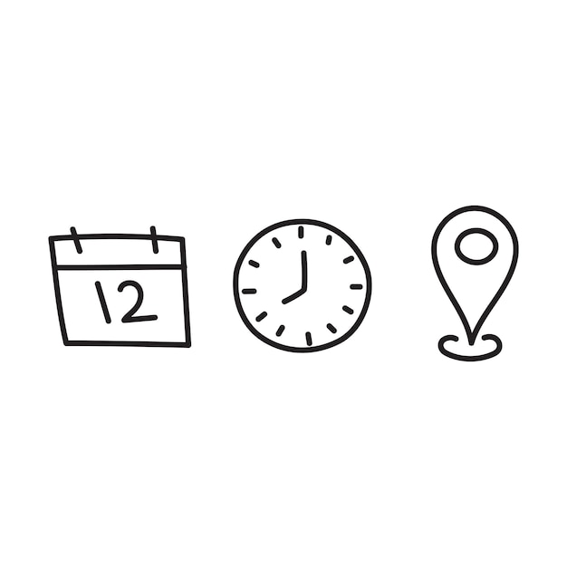 Date time location vector hand drawn line icon template