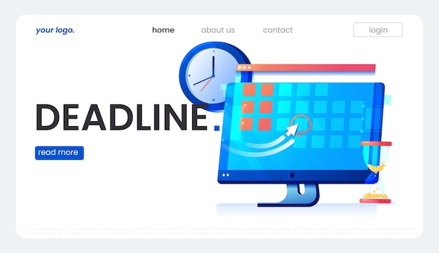 Dates and deadlines banner computer with calendar in fire clock and hourglass vector flat illustrati