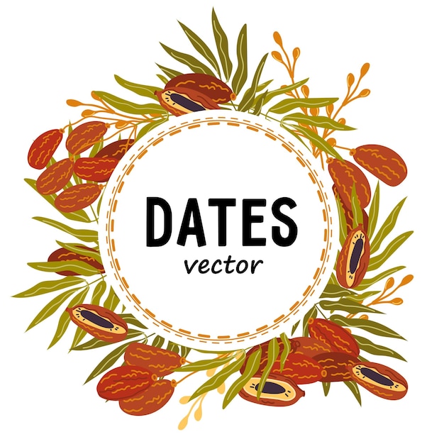 Dates food pack label or badge design with frame for brand name vector