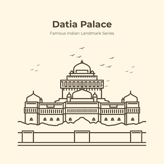 Vector datia palace indian famous landmark outline illustration