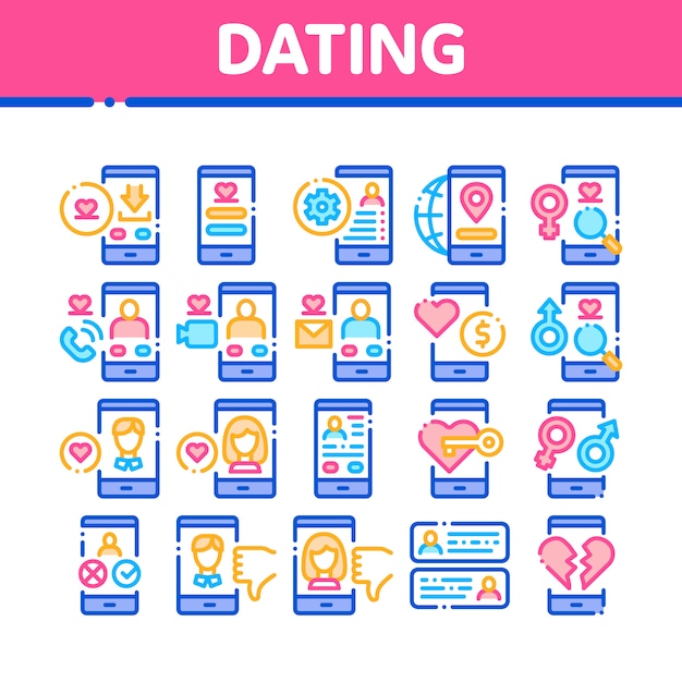 Dating app collectie elementen icons set