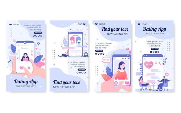 사랑 일치 Ig 이야기 템플릿 플랫 디자인 일러스트레이션을 위한 데이트 앱 소셜 미디어 또는 발렌타인 데이 인사말 카드에 적합한 정사각형 배경 편집 가능