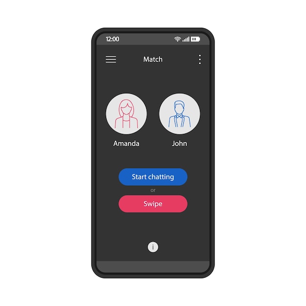 Modello vettoriale dell'interfaccia dell'app di incontri