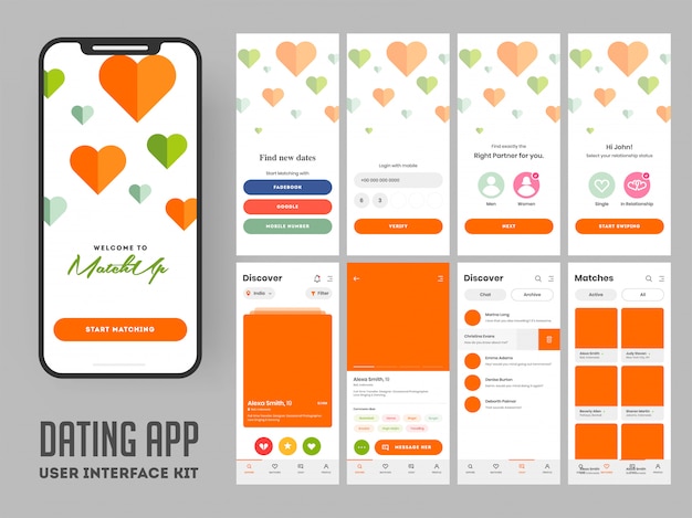 Vector dating app mobile ui kit.