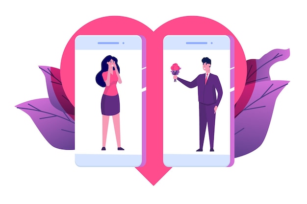 Vector dating applications, virtual relationships concept