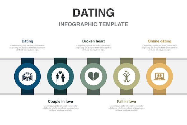 Dating couple in love broken heart fall in love online dating icons Infographic design layout design template Creative presentation concept with 5 steps