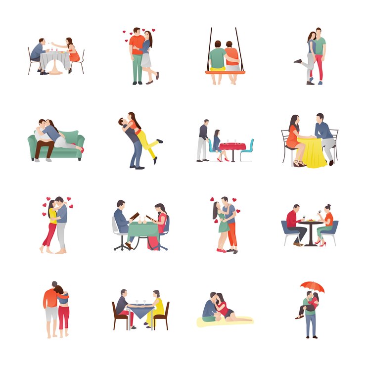 Vector dating couples icons set