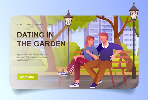 Dating in the garden concept in cartoon design for landing page