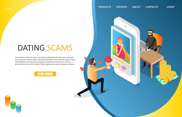 Dating scams landing page website vector template