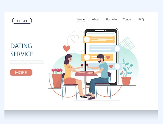 Dating service vector website landing page design template