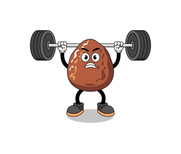 Datum fruit mascotte cartoon optillen van een barbell character design