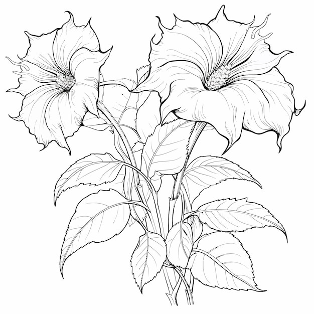 Vector datura plant outline drawing