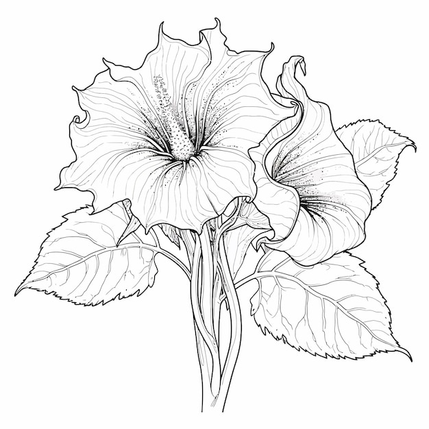 datura plant outline drawing