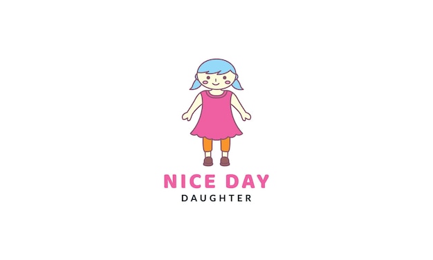 ピンクのドレスと娘または女の子または女性かわいいロゴのベクトル図