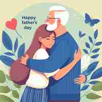 Vector a daughter hugs her father and wishes him happy fathers day