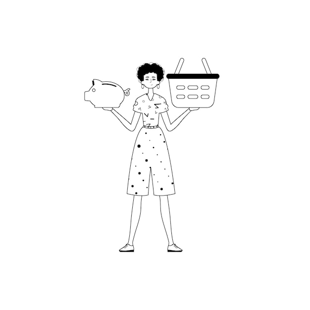Vector the daughter is holding a hoggish flood partake save bank and a stigmatize handcart bootleg and white analogue stylus trendy style vector illustration