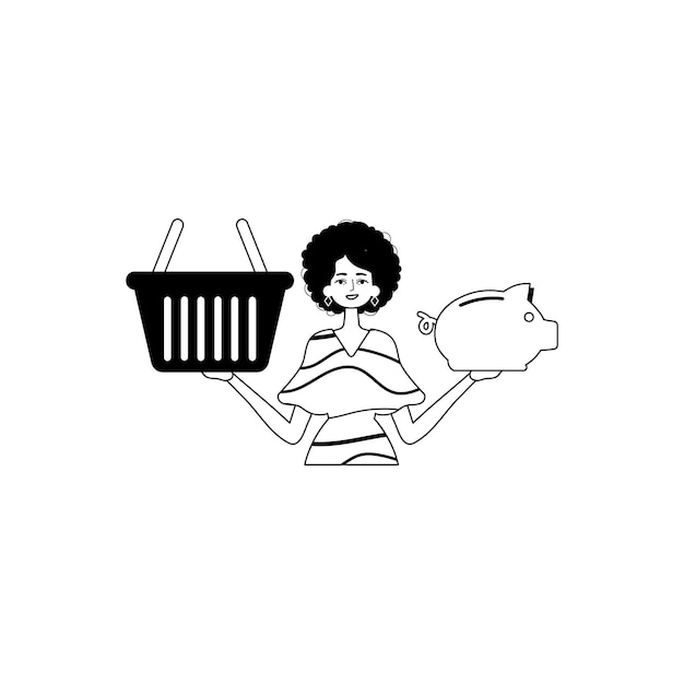 Vector the daughter is holding a hoggish surfeit share save bank and a stigmatize handcart bootleg and white analogue stylus trendy style vector illustration