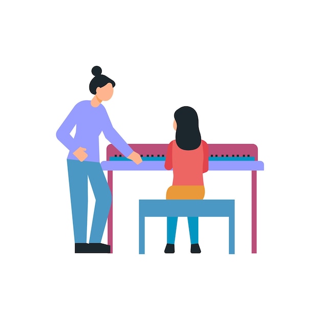 Vector daughter is learning piano