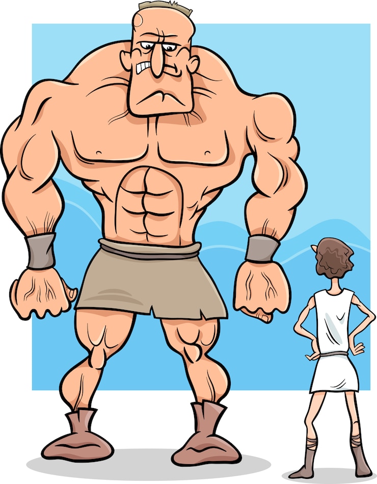 Vector デイビッドとゴリアテの漫画のイラスト
