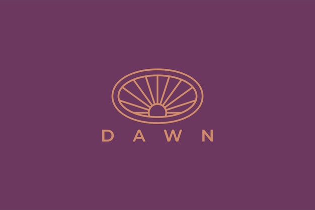 Vector dawn logo abstract sunrise at oval frame for agriculture farm field label brand identity