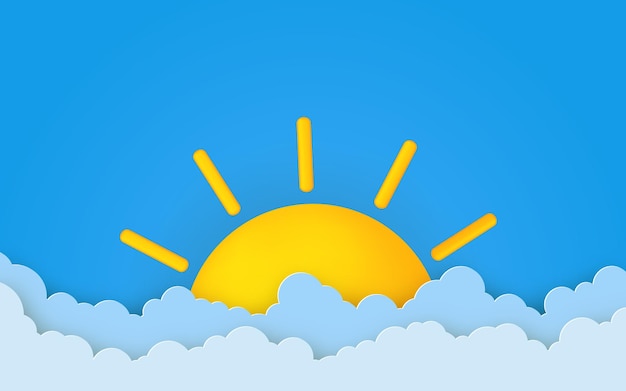 Dawn Sunset Pluizige wolken en zon op blauwe hemelachtergrond