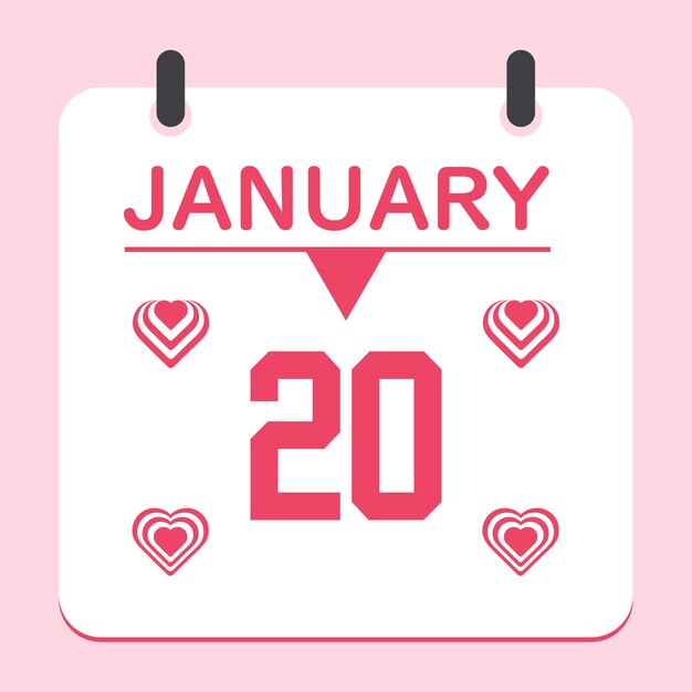 Day 20 of month january calendar design with heart icon love design
