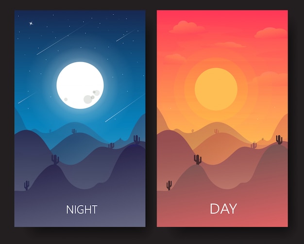 ベクトル 昼と夜の風景のイラスト