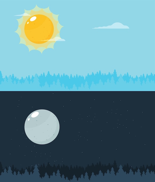Дневные и ночные векторные иллюстрации или баннеры солнце и луна