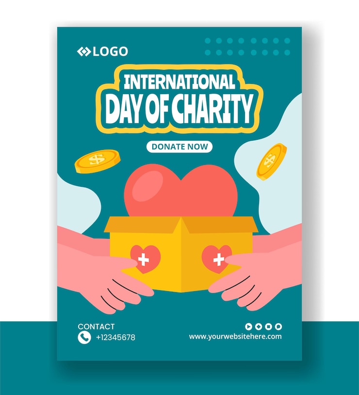 Vector day of charity vertical poster flat cartoon hand drawn templates background illustration