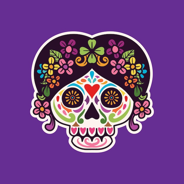 Day of the dead, beautiful flower skull head