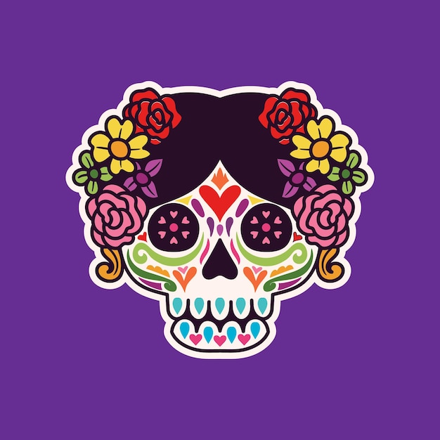 Day of the dead, beautiful flower skull head