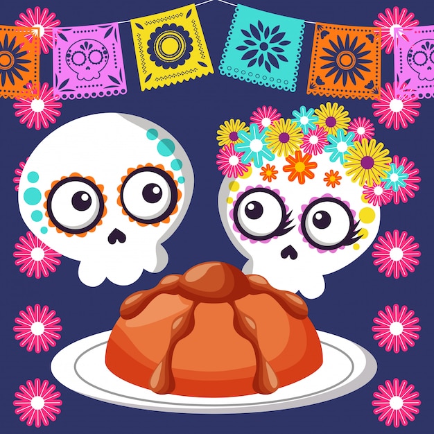 Vector day of the dead cartoon card