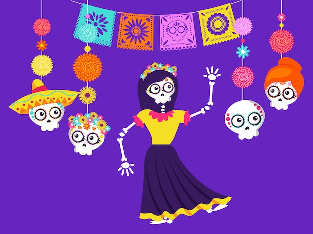 Day of the dead cartoon card