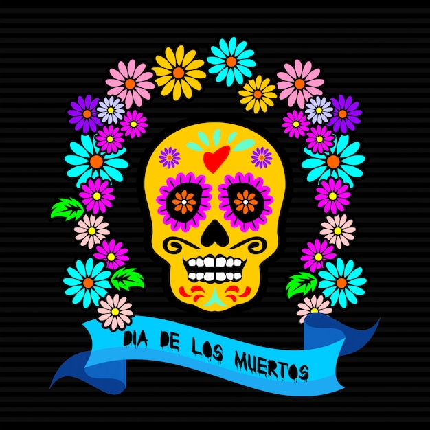 Day Dead , catrina character with floral frame