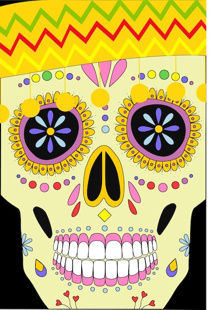 Vector day of the dead, dia de los moertos, banner with colorful mexican flowers. vector skeleton s