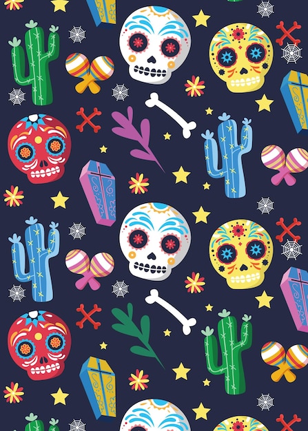 Vector day of the dead dia de los muertos colorful mexican motifs