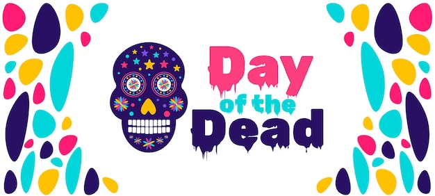 Vector day of the dead dia de los muertos da de muertos colorful mexican skull art background design