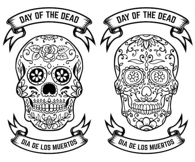 Day of the dead. dia de los muertos. set of the sugar skulls.  elements for poster, greeting card, .  illustration