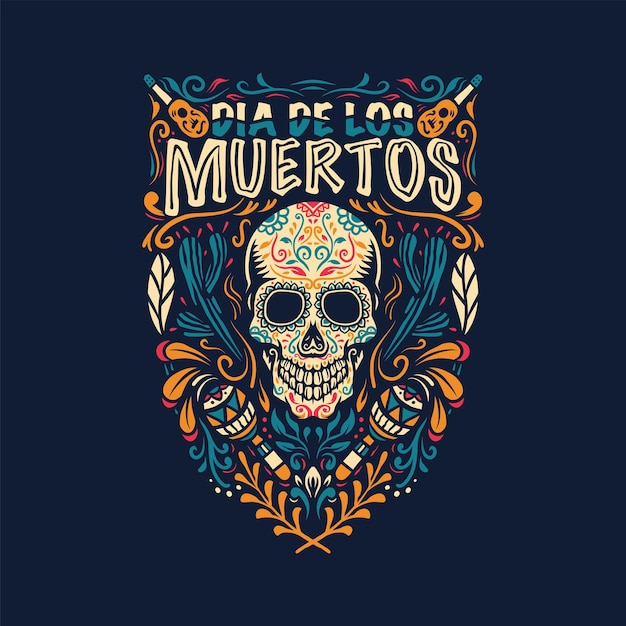 Vettore teschio di zucchero del giorno dei morti (dia de los muertos).