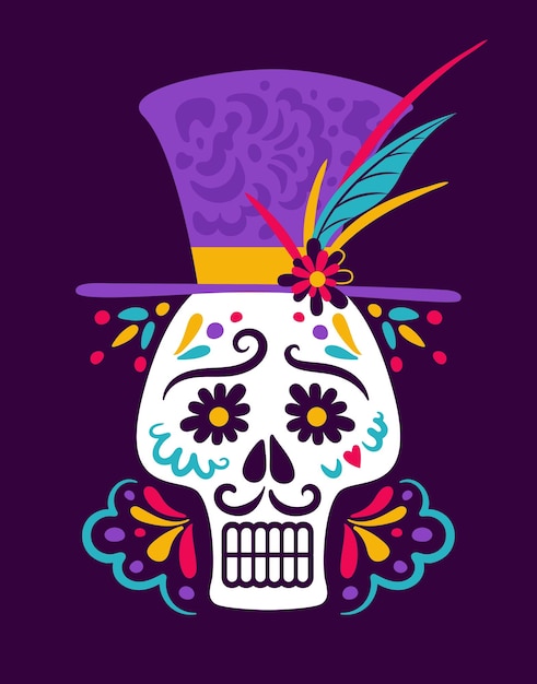 Day of the Dead Dia de Muertos Ofrenda Baron Samedi Skull in a top hat Loa voodoo Saturday Halloween Vector illustration in flat style For posters postcards banners design elements